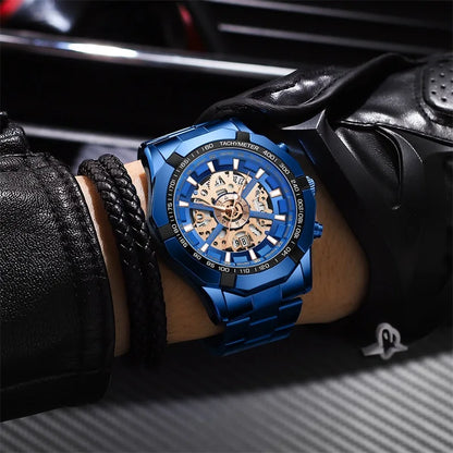 Luxorive BlueCore X – 2025 Luxury Skeleton Steel Watch for Men