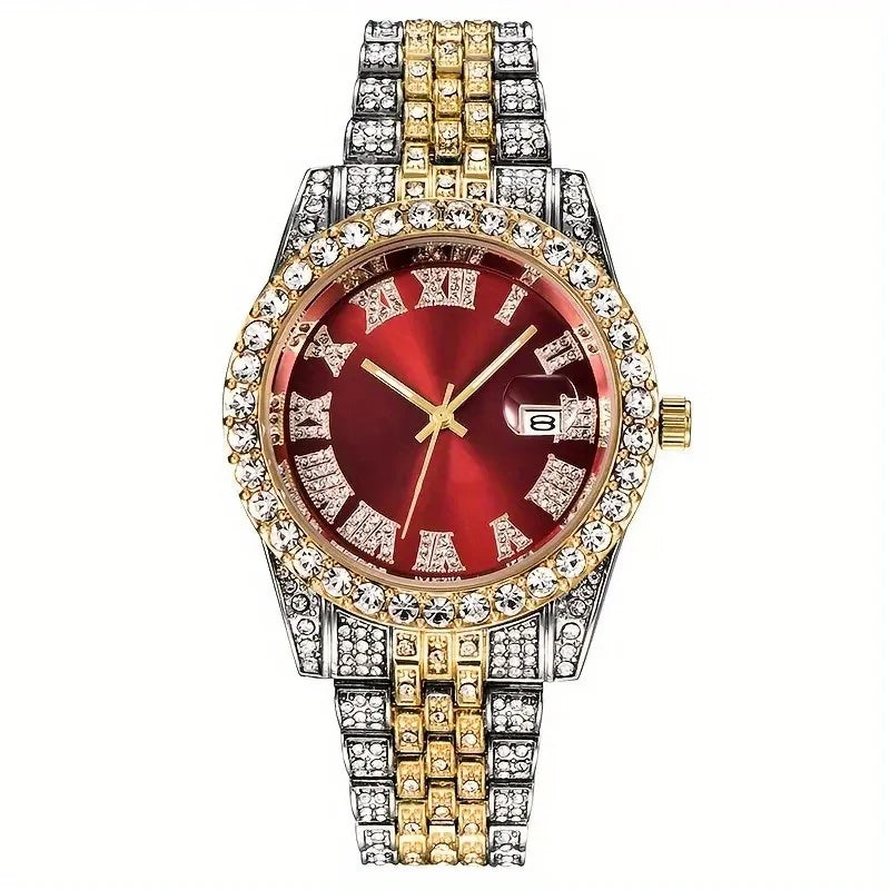 Luxorive IceFlex Retro – Bling Rhinestone Quartz Watch for Men