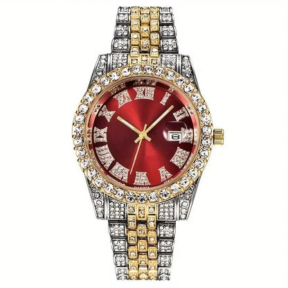 Luxorive IceFlex Retro – Bling Rhinestone Quartz Watch for Men