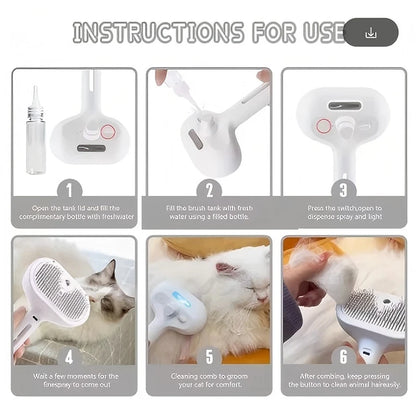 USB Rechargeable Dog & Cat Steam Comb – Soft Teeth Massage & Hair Removal Brush
