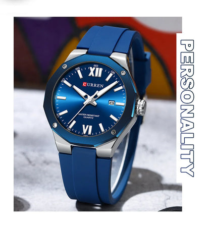 CURREN 8465 Men’s Fashion Quartz Watch – Waterproof Casual Timepiece with Calendar & Luminous Silicone Strap