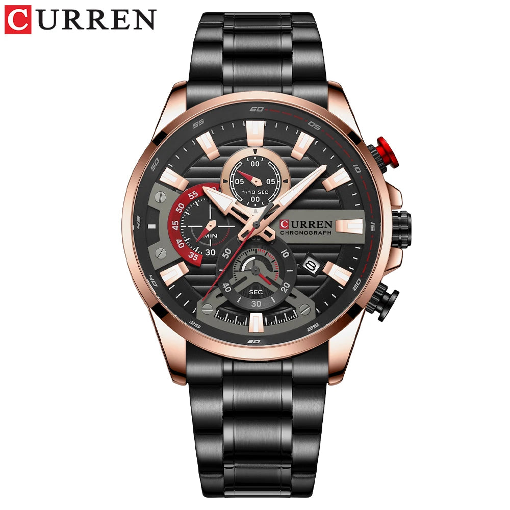 CURREN Men’s Sports Casual Quartz Watch – Stainless Steel Chronograph with Auto Date