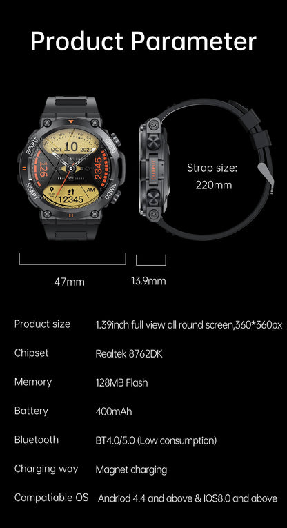 Luxorive K56Pro Smartwatch – 1.39" HD Display, Heart Rate, Bluetooth, 400mAh Battery, Sports & Outdoor Use