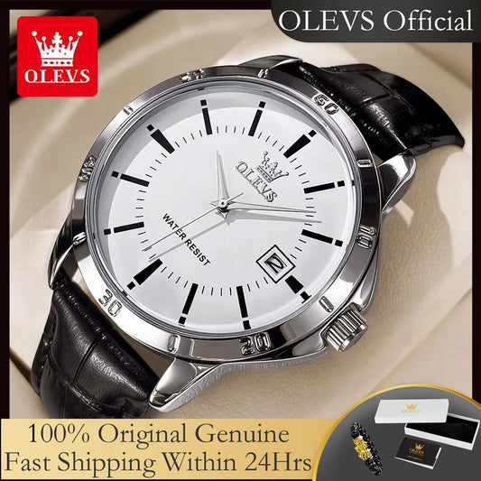 OLEVS Watch Men Fashion Leather Strap Waterproof Quartz Watch for Men Simplicity Calendar Men's Dress Wristwatches Exculsive New