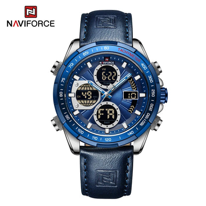 2025 NAVIFORCE Sport Watches for Men Strong Luminous Dual Display Waterproof Quartz Genuine Leather Wristwatch Relogio Masculino
