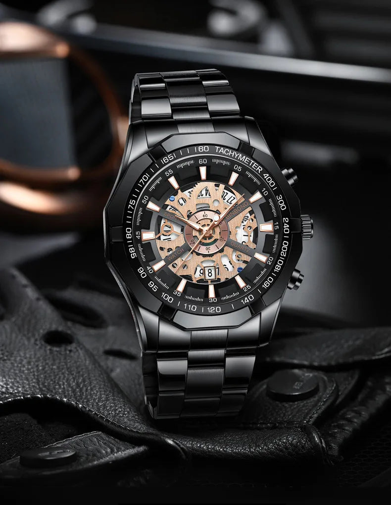 Luxorive BlueCore X – 2025 Luxury Skeleton Steel Watch for Men