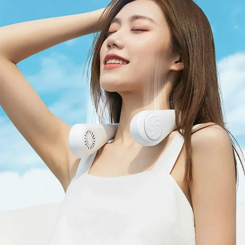 Clearance_Portable mini home summer air-cooled neck hanging fan for outdoor sports, running, travel without blades, wearable USB