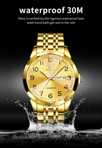OLEVS Men's Watches Rhombus Mirror Original Quartz Watch for Man Waterproof Luminous Stainless Steel Wristwatch Male Date Week