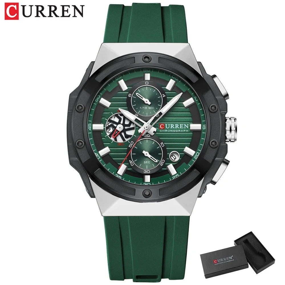 CURREN Multifunctional Sports Chronograph Quartz Watch – Silicone Strap with Luminous Hands