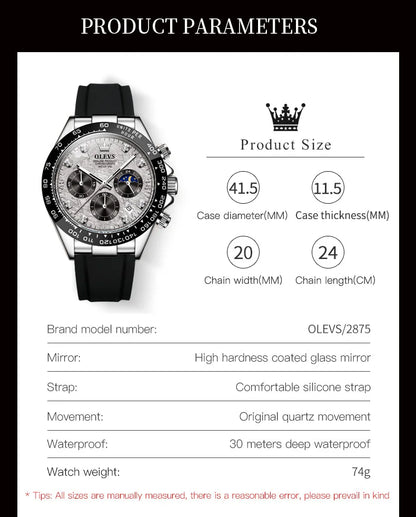 OLEVS Luxury Men's Watches Waterproof Original Quartz Man Watch Moon Phase Watch for Men Chronograph Wrist Watch Luminous Clock
