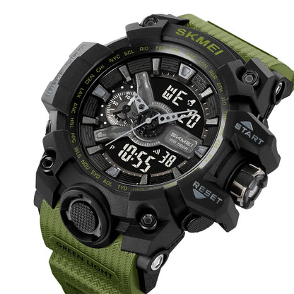 SKMEI Men's Shockproof Military Sports Watch – Dual Time, LED Display, Waterproof, Alarm, Chrono, Big Dial