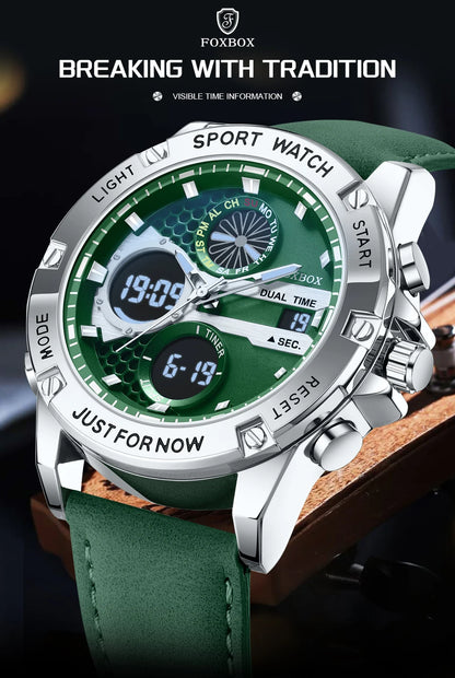LIGE Men’s Outdoor Sport Watch – Leather Strap, Dual Digital Display, Waterproof & Luminous