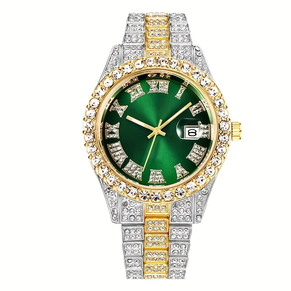 Luxorive IceFlex Retro – Bling Rhinestone Quartz Watch for Men