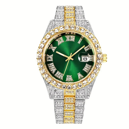 Luxorive IceFlex Retro – Bling Rhinestone Quartz Watch for Men