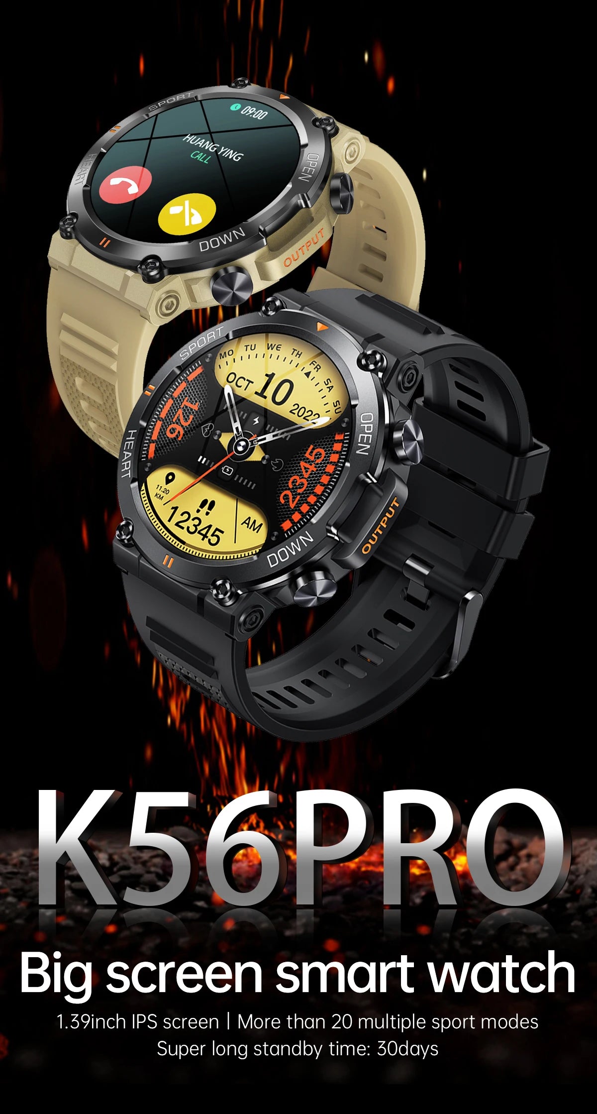Luxorive K56Pro Smartwatch – 1.39" HD Display, Heart Rate, Bluetooth, 400mAh Battery, Sports & Outdoor Use