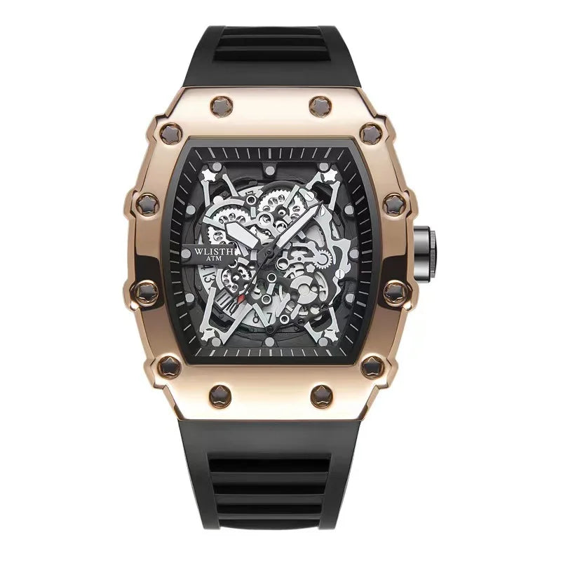 Men's Watch Fashion Automatic Movement Barrel Luminous Waterproof Clock Sports Male's Silicone Strap Quartz Wristwatch New