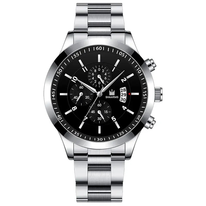Luxorive ChronoLux Set – Men’s Stainless Steel Quartz Watch & Bracelet Combo
