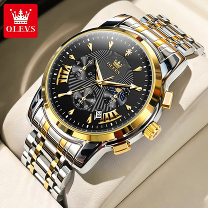 OLEVS 2892 Men Watch Original Quartz Watch Luxury Brand Waterproof Luminous Chronograph Classic Business Moon Phase Men Watch