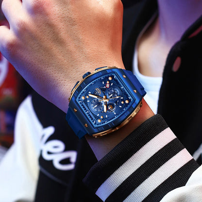 LIGE Luxury Square Chronograph — a bold statement timepiece designed for men who appreciate modern luxury in a unique square profile.