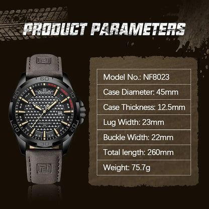 NAVIFORCE 8023 Fashion Men's Luminous Quartz Wrist Watches Waterproof Leather Strap Military Motorcycle Quartz Watch