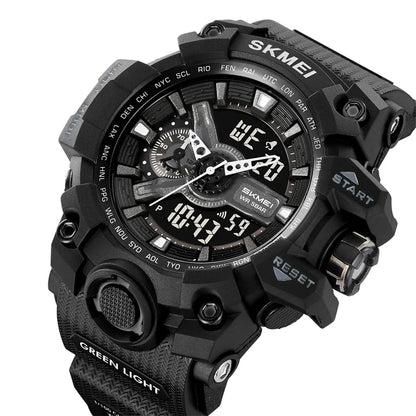 SKMEI Men's Shockproof Military Sports Watch – Dual Time, LED Display, Waterproof, Alarm, Chrono, Big Dial