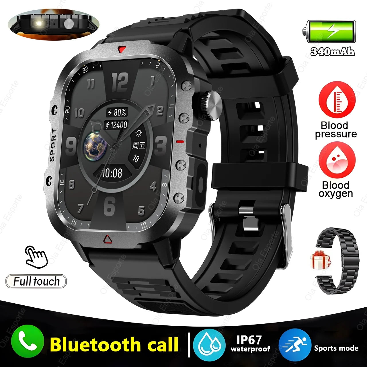 Luxorive TrailMaster Pro – Military GPS Smartwatch with Compass, Flashlight & Bluetooth Call