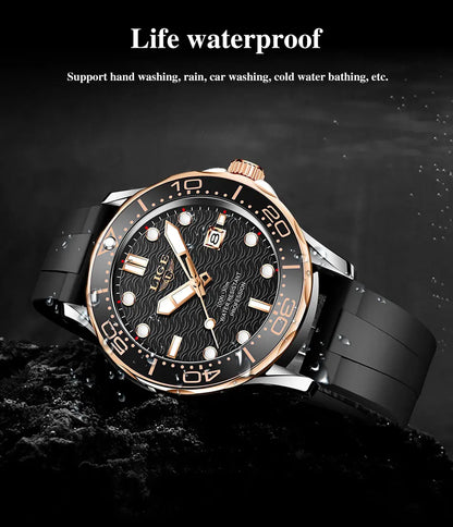 2025 LIGE Men's Business Luxury Dive Watch – Waterproof Chronograph with Date | Stainless Steel Sport Wristwatch + Box