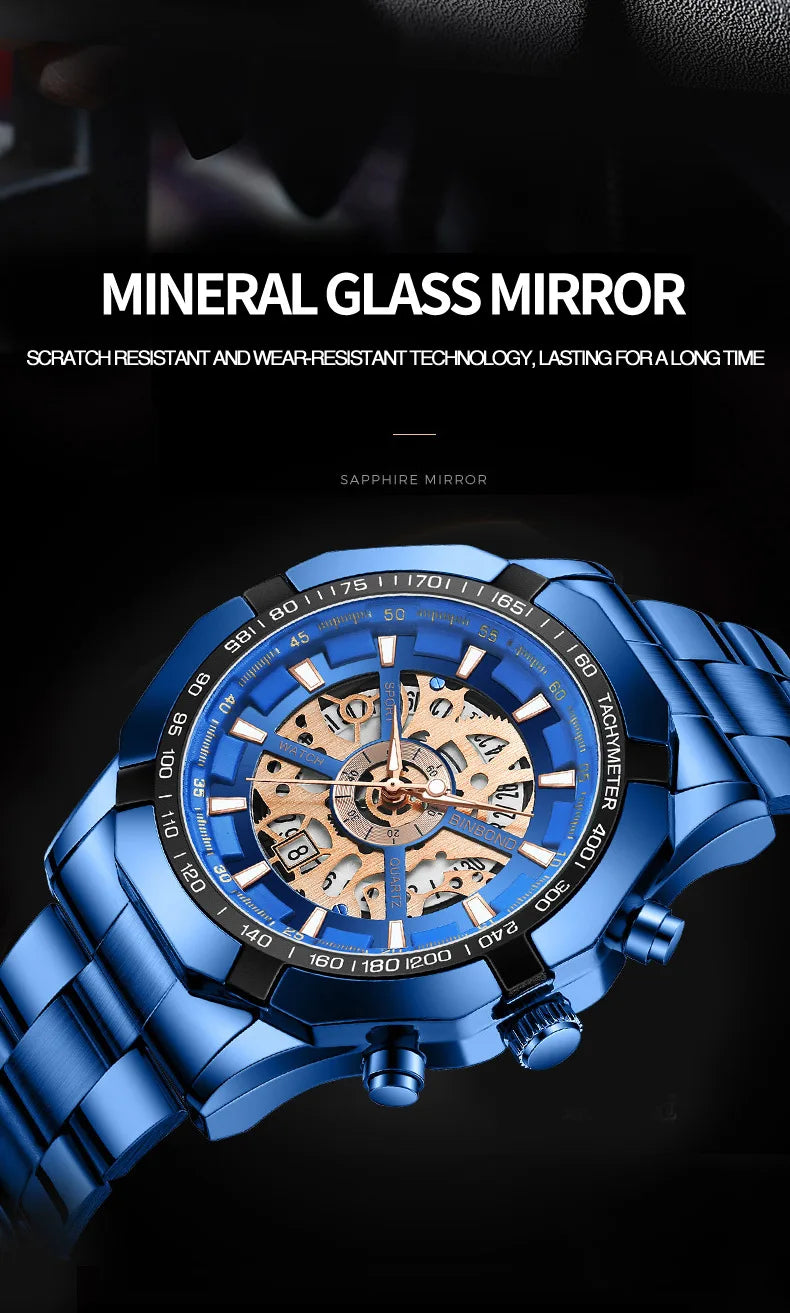 Luxorive BlueCore X – 2025 Luxury Skeleton Steel Watch for Men