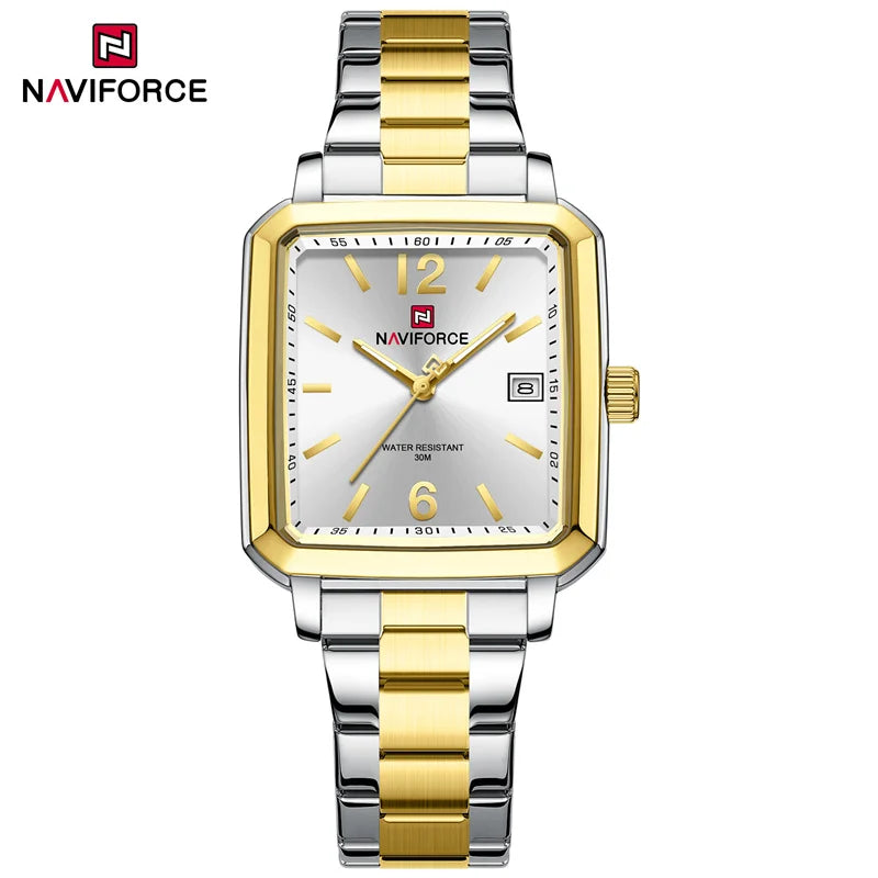 NAVIFORCE Couple Quartz Watch Retro Fashion Calendar Display Stainless Steel Strap Luminous Pointer 3ATM Waterproof Couple Watch
