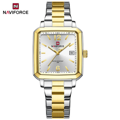 NAVIFORCE Couple Quartz Watch Retro Fashion Calendar Display Stainless Steel Strap Luminous Pointer 3ATM Waterproof Couple Watch
