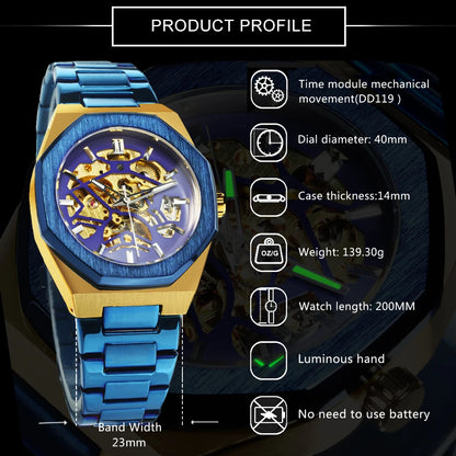 Luxorive  WINNER Luxury Skeleton Watch – Men's Automatic Mechanical in Black & Gold