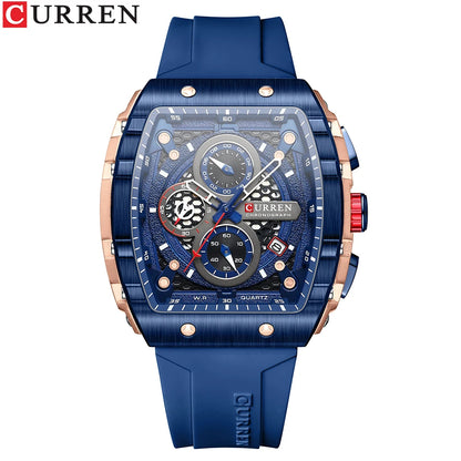 CURREN Square Business Sport Watch – Large Dial Quartz Wristwatch with Silicone Band & Luminous Hands