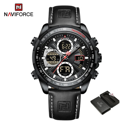 2025 NAVIFORCE Sport Watches for Men Strong Luminous Dual Display Waterproof Quartz Genuine Leather Wristwatch Relogio Masculino