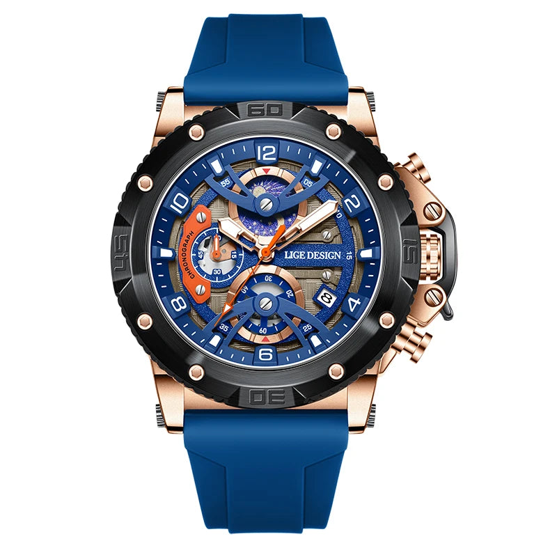 LIGE Sports Chronograph is a premium-quality men’s wristwatch featuring a rugged design with real chronograph sub-dials, made for active and style-conscious individuals.