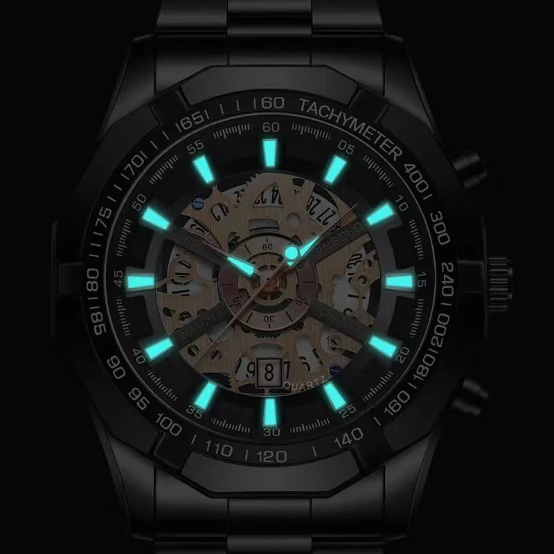 Luxorive BlueCore X – 2025 Luxury Skeleton Steel Watch for Men