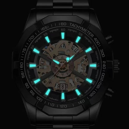 Luxorive BlueCore X – 2025 Luxury Skeleton Steel Watch for Men