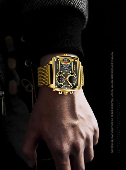 LIGE Luxury Men’s Square Watch – FOXBOX Fashion Casual Sports Waterproof Double Display