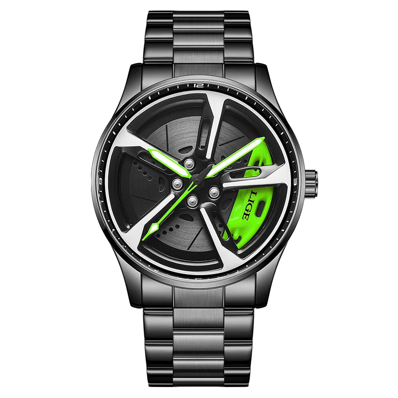 LIGE New Sports 3d Xiaomi Car Wheel Watch Fashionable Rotating Dial Stainless Steel Strap Waterproof Quartz Watches reloj hombre