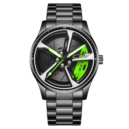 LIGE New Sports 3d Xiaomi Car Wheel Watch Fashionable Rotating Dial Stainless Steel Strap Waterproof Quartz Watches reloj hombre