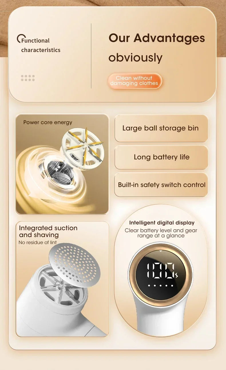 Electric Lint Remover HairBall Trimmer Sweater Defuzzer Intelligent Digital Display Lints Shaver Trimmer USB Charge 5 Gears