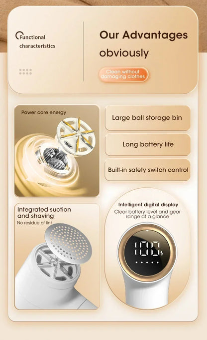 Electric Lint Remover HairBall Trimmer Sweater Defuzzer Intelligent Digital Display Lints Shaver Trimmer USB Charge 5 Gears