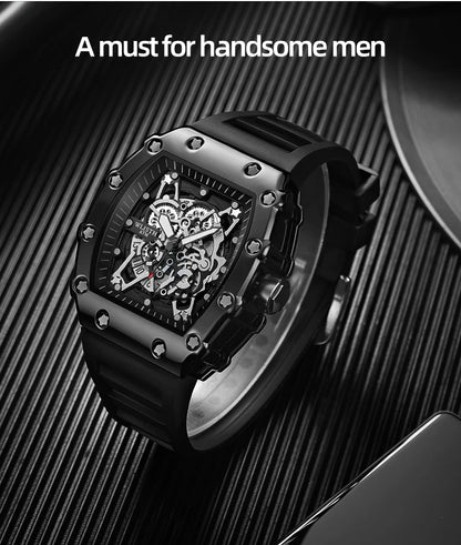 Men's Watch Fashion Automatic Movement Barrel Luminous Waterproof Clock Sports Male's Silicone Strap Quartz Wristwatch New