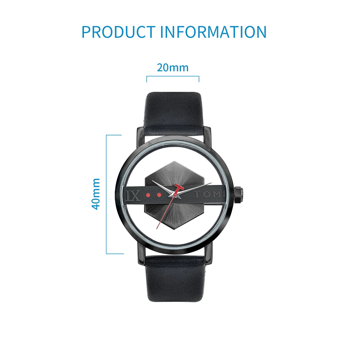 TOMI New 2PCS Men's Gift Box Watch Bracelet Simple and Fashionable Hollow out Versatile Black Strap Men's Quartz Watch Reloj