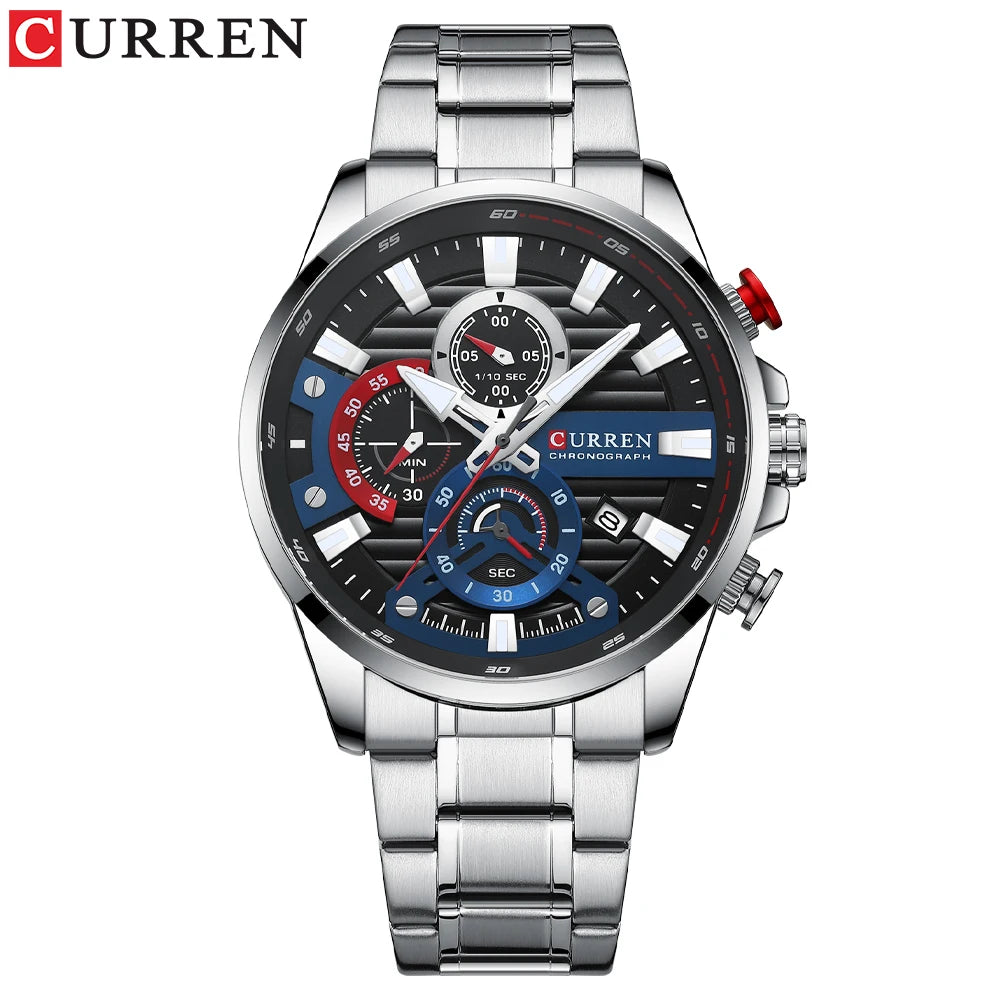 CURREN Men’s Sports Casual Quartz Watch – Stainless Steel Chronograph with Auto Date
