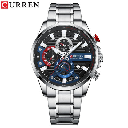 CURREN Men’s Sports Casual Quartz Watch – Stainless Steel Chronograph with Auto Date