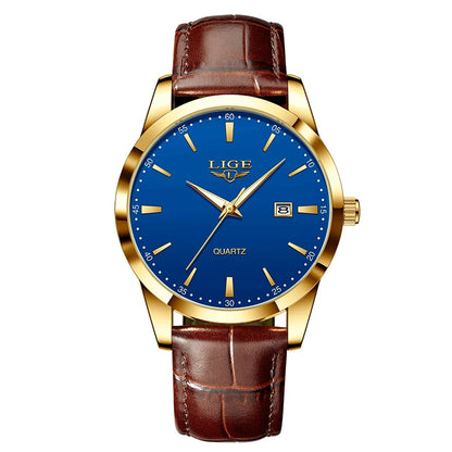LIGE Men’s Brown Leather Military Sports Quartz Watch – Casual Waterproof Chronograph