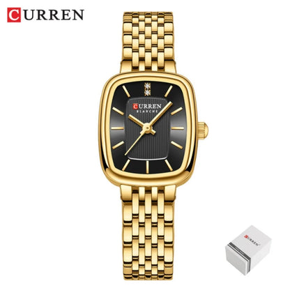 CURREN 9093 Women's Fashion Quartz Watch – Elegant Square Gold Dial with Stainless Steel Strap, Waterproof