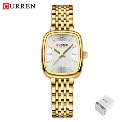 CURREN 9093 Women's Fashion Quartz Watch – Elegant Square Gold Dial with Stainless Steel Strap, Waterproof