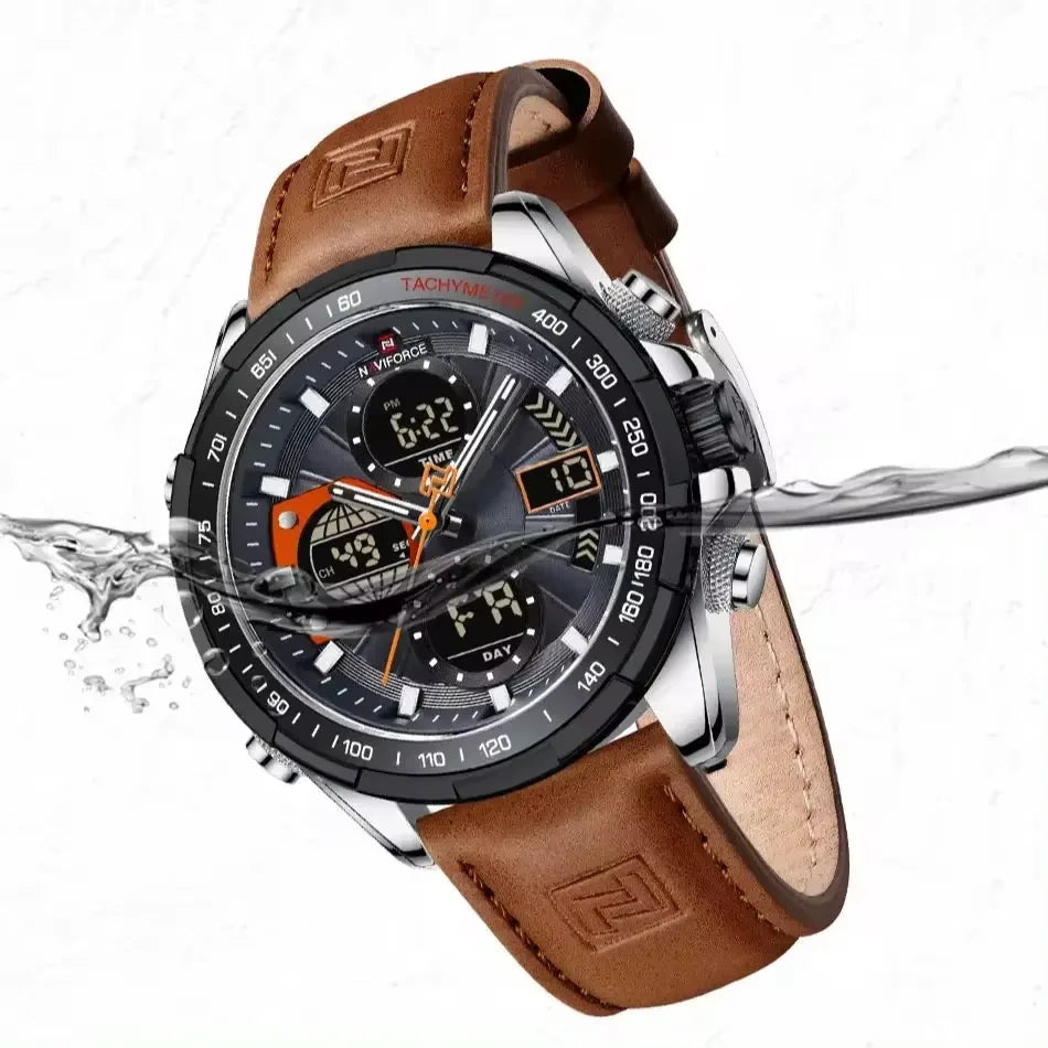 2025 NAVIFORCE Sport Watches for Men Strong Luminous Dual Display Waterproof Quartz Genuine Leather Wristwatch Relogio Masculino