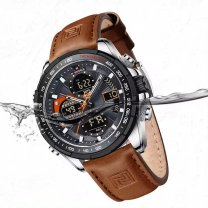 2025 NAVIFORCE Sport Watches for Men Strong Luminous Dual Display Waterproof Quartz Genuine Leather Wristwatch Relogio Masculino